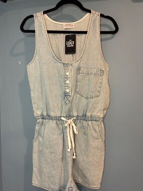 NWT Southern Grace Light Blue Denim Tank Romper with Drawstring size small
